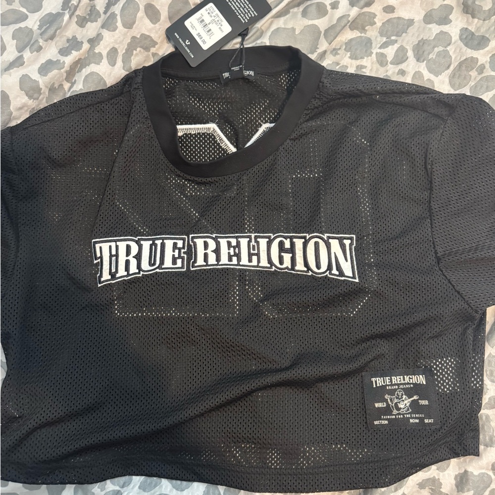 True Religion Black Mesh Tee with Logo